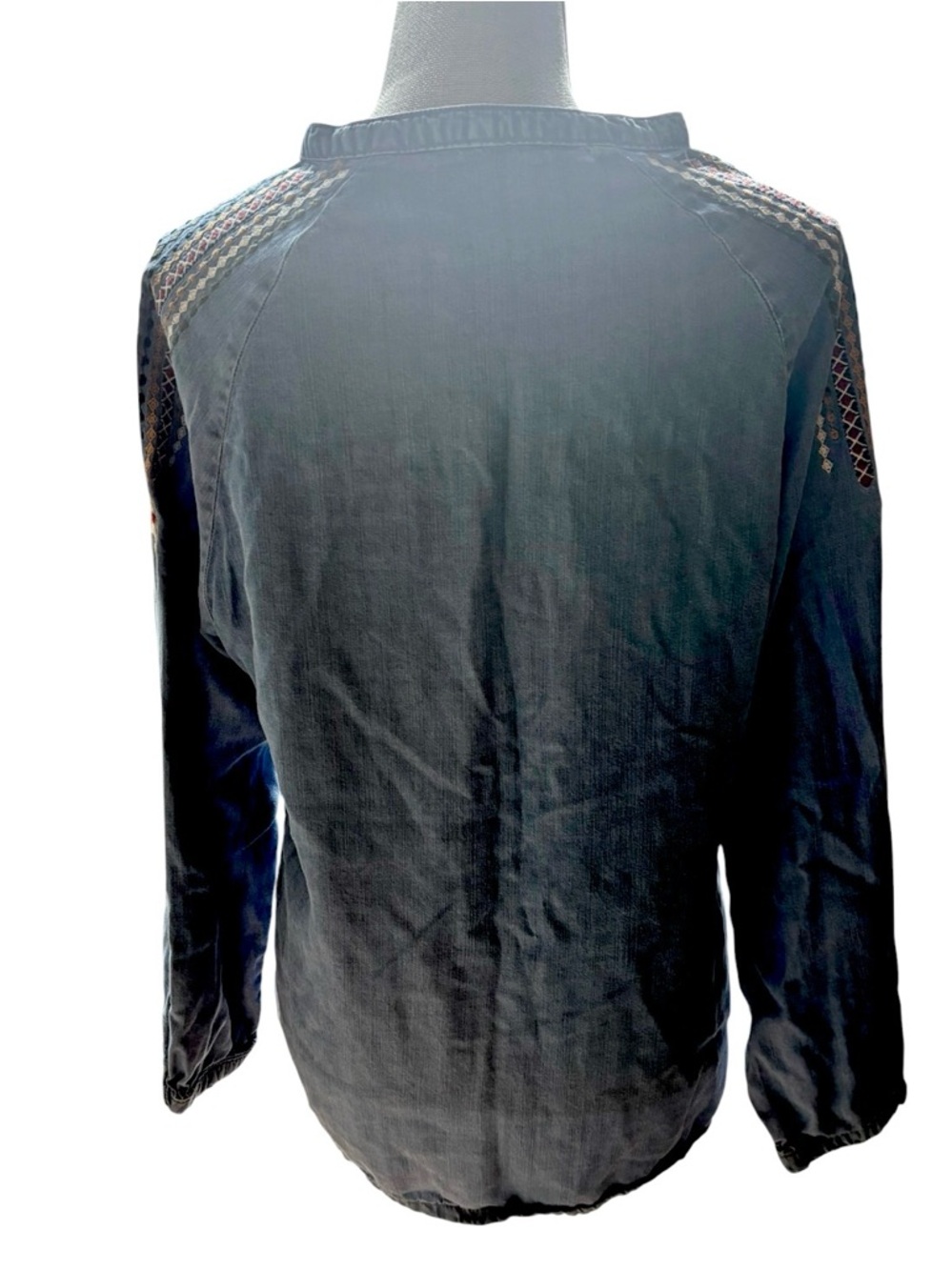 REBA Boho Embroidered Chambray Denim Tunic Top Western Southwest M Cottagecore - Picture 6 of 11